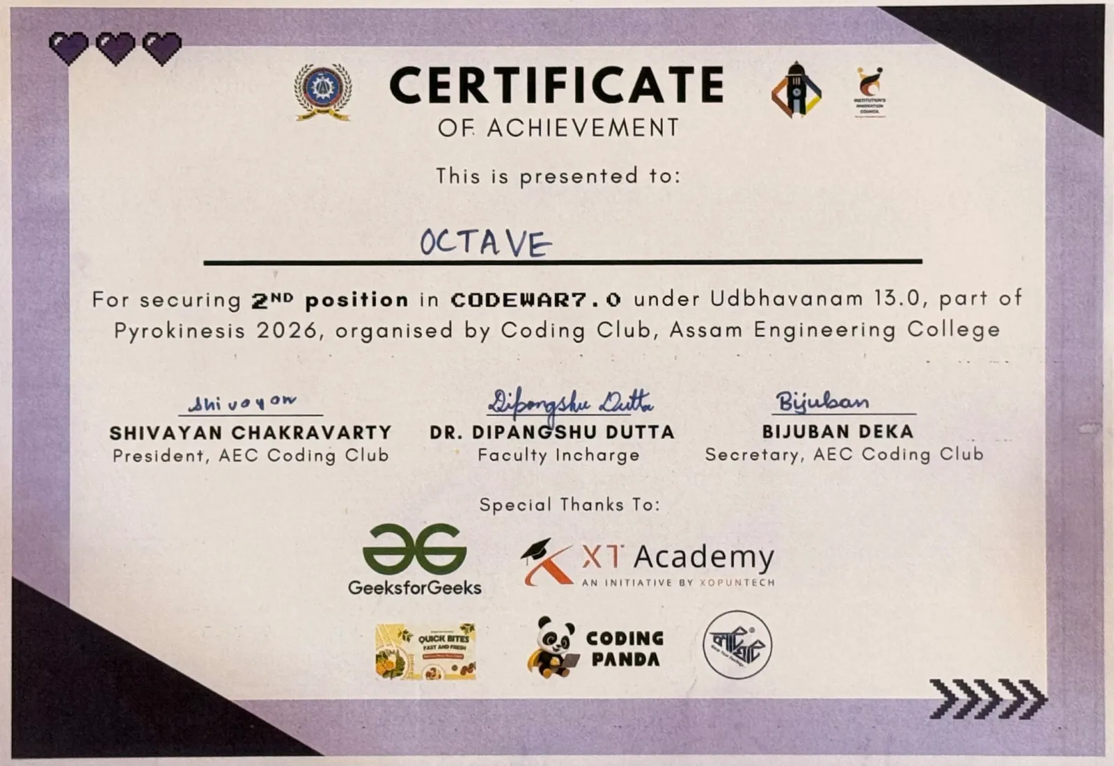 Codestellation, under CodeWar 7.0 at AEC
